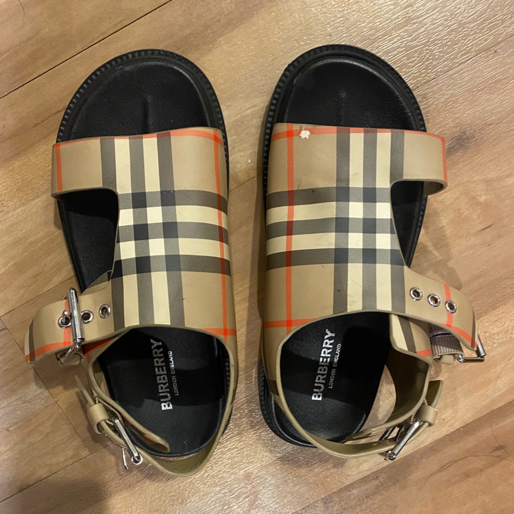 Burberry London Leather Buckle Sandals Kids BEIGE CHK US2/EUR34